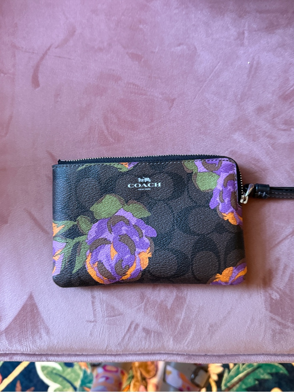 Coach Brown Signature Floral Crossbody with Yellow Strap and Orange Trim - Picture 5 of 6
